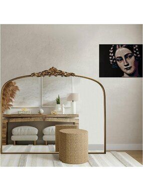 Vintage Gold Arched Antique Wall Mirror 36"x30" - Elegant Home Decor Accent